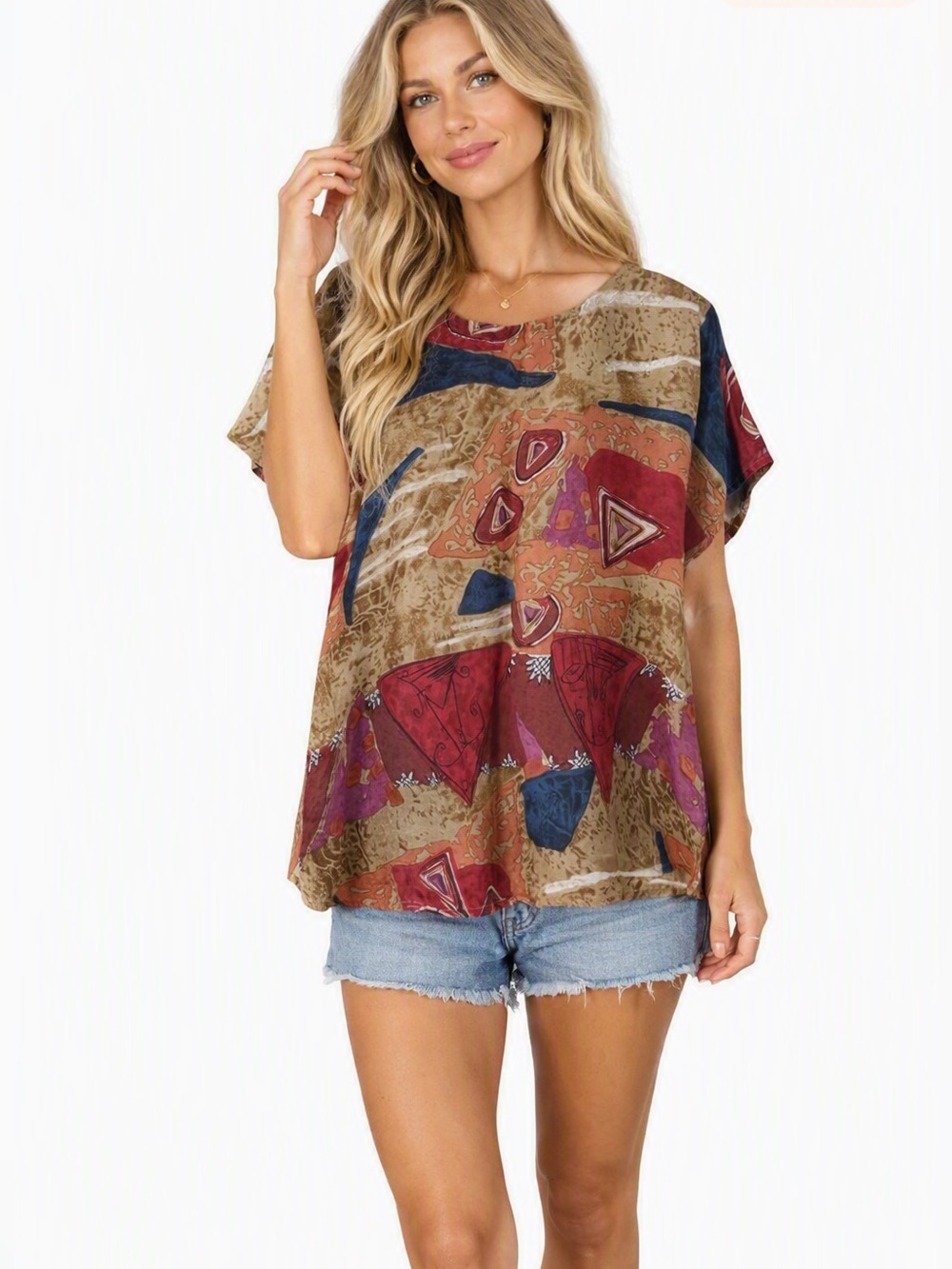 FIORELLA RUBINO | vintage Multicolor Abstract 100% washable silk top blouse